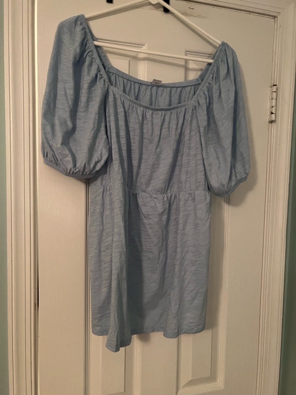 Light Blue Off-Shoulder Puff Sleeve maternity top